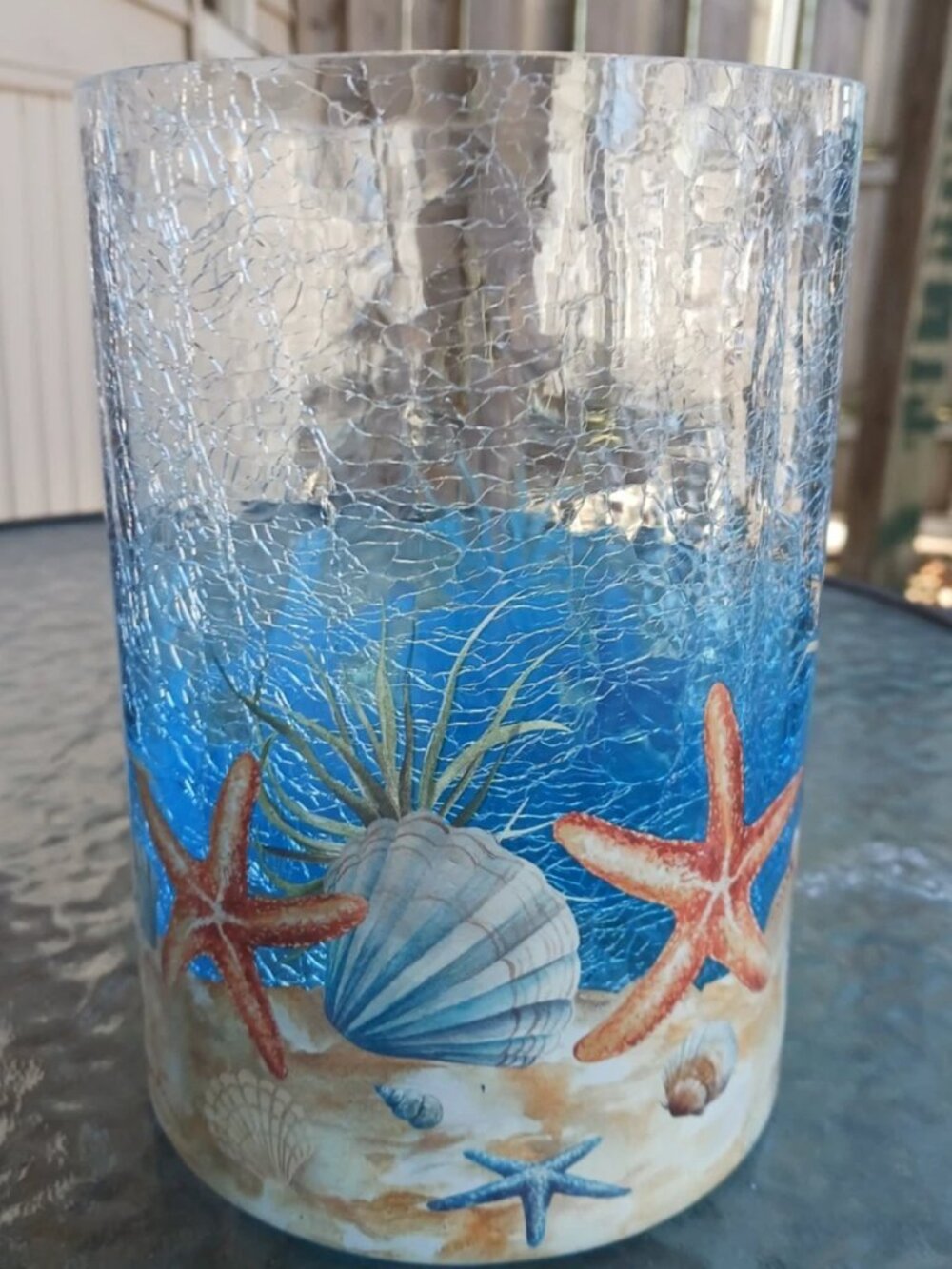 Yankee Candle Coastal Seashell & Starfish Crackle Glass Jar Candle Holder New